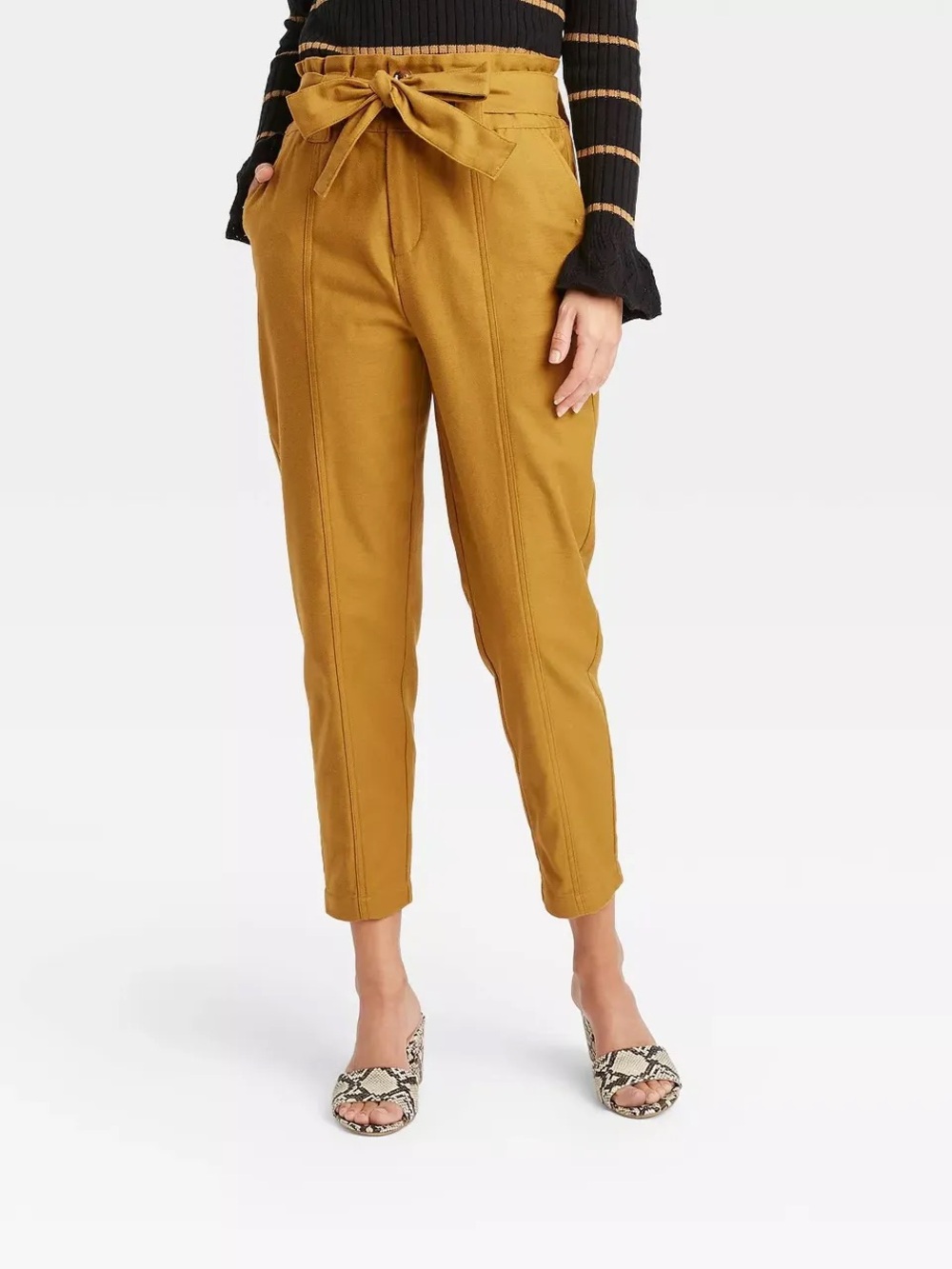 Boho Mustard Yellow/Green‎ High-Waist Tapered Leg Cotton Pants Size 2 Womens